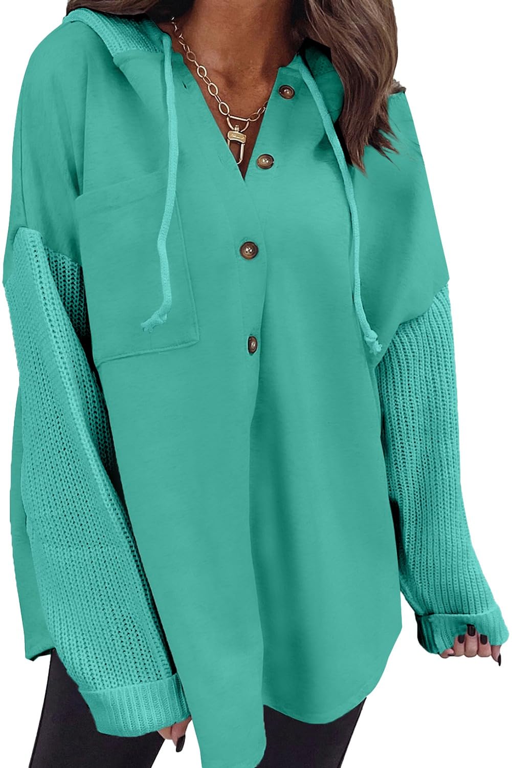 SHEWIN Oversized Sweatshirt for Women Loose Fit Casual Long Sleeve Button Hooded Sweatshirts Hoodies with Pocket