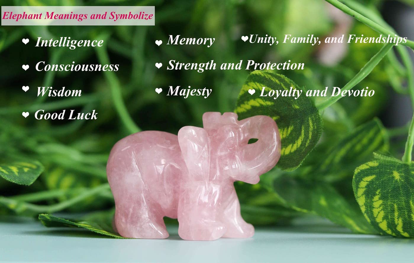 2" Rose Quartz Elephant Decor and Crystal Tree of Life Healing Crystal Cute Polished Natural Stone Hand-Carved Statue Figurines Energy Hippie Home Room Office Desk Decoration Gifts for Women Men