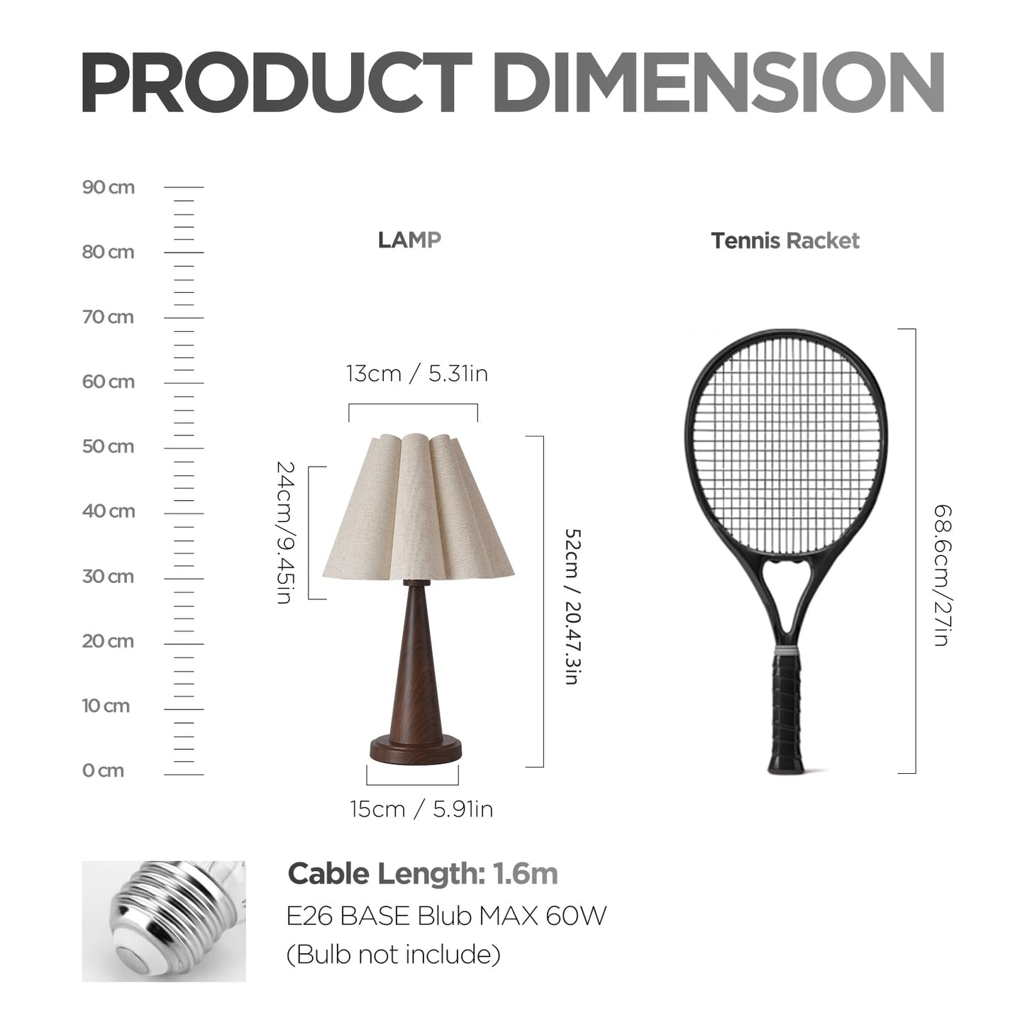 Fengarolam Modern Table Lamp with Petal Linen Lampshade, Dark Faux Wood Metal Base – 20.5” Bedside Nightstand Lamp for Bedroom, Living Room, Office, E26 Base, Max 60W (Bulb Not Included)