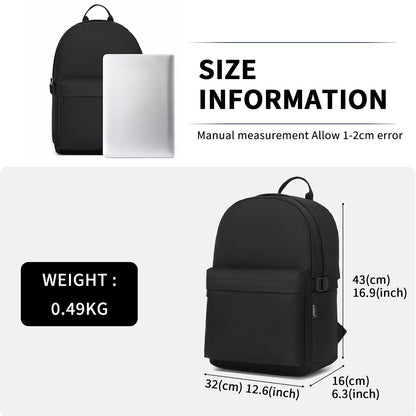 Kono School Backpack Casual Daypack School Bags for Girls Boys Bookbag Lightweight Travel Rucksack Work Bag for Men Women (Black)