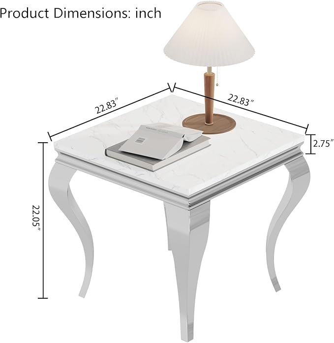 Henf Marble End Table Modern White Faux Marble Sofa Side Table