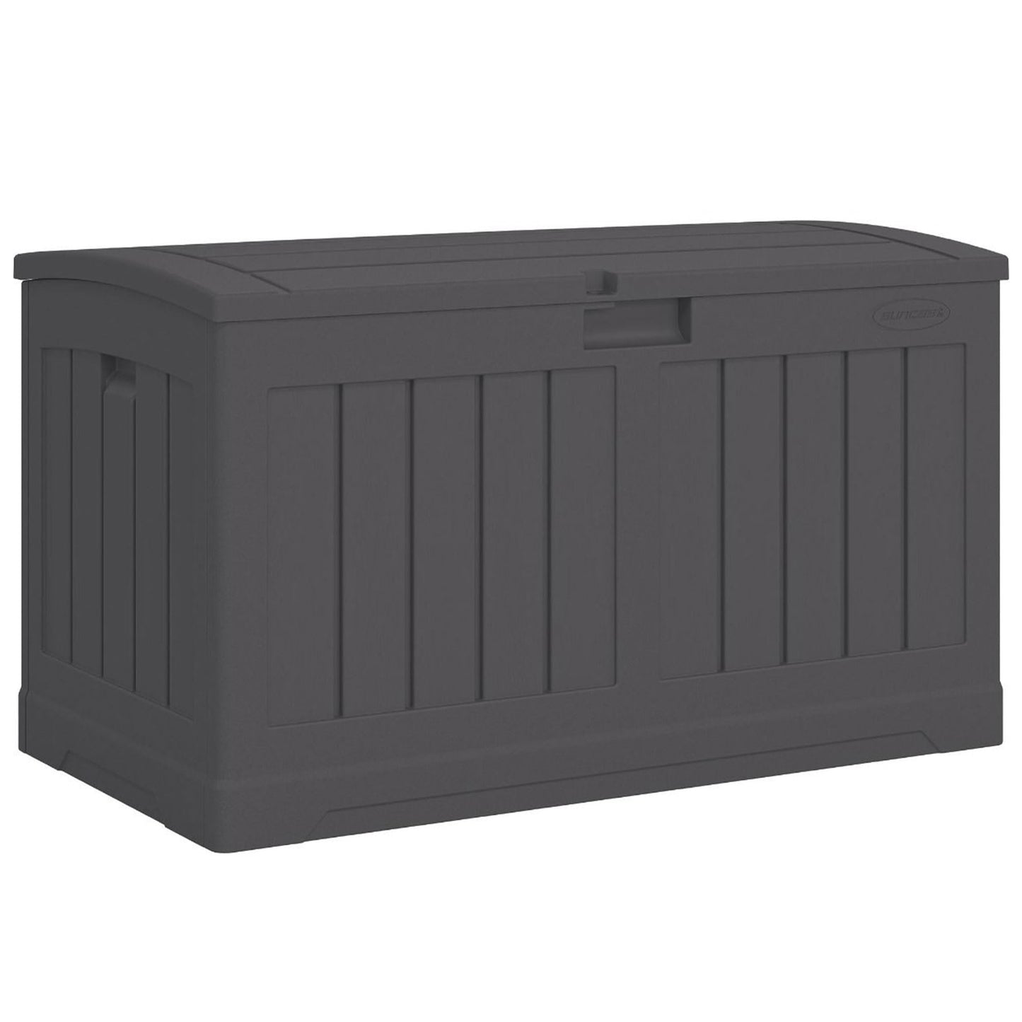 Suncast 50 Gallon Medium Capacity All Weather Construction Resin Outdoor Storage Deck Box with Arched Lid for Patio, Garden, or Pool, Peppercorn