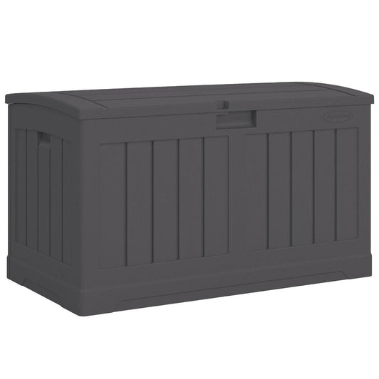 Suncast 50 Gallon Medium Capacity All Weather Construction Resin Outdoor Storage Deck Box with Arched Lid for Patio, Garden, or Pool, Peppercorn