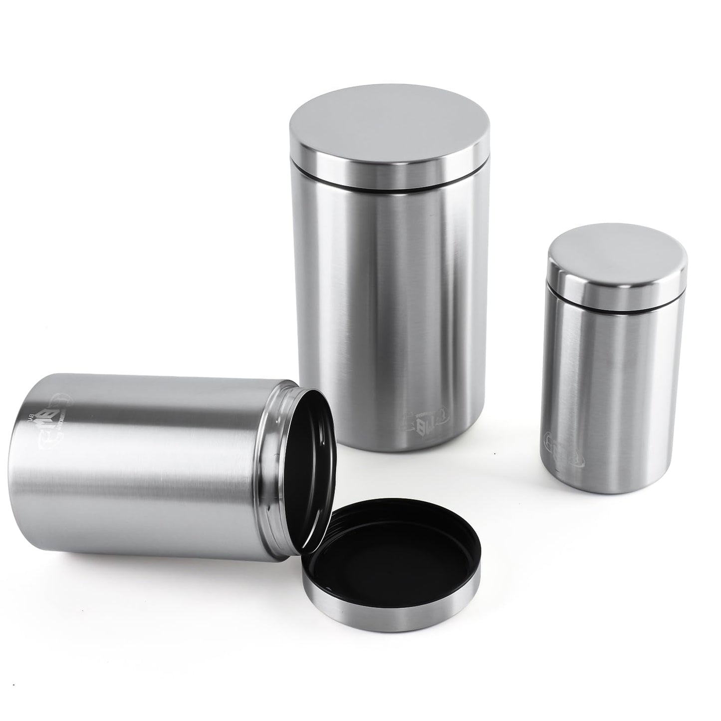 WORKOUT BW BYLWORKOUT 3-Piece Stainless Steel Food Canisters Set (27/47/84oz) | Airtight Metal Kitchen Storage Containers with Screw Lids | Stackable Jars for Coffee, Flour, Sugar & Protein Powder