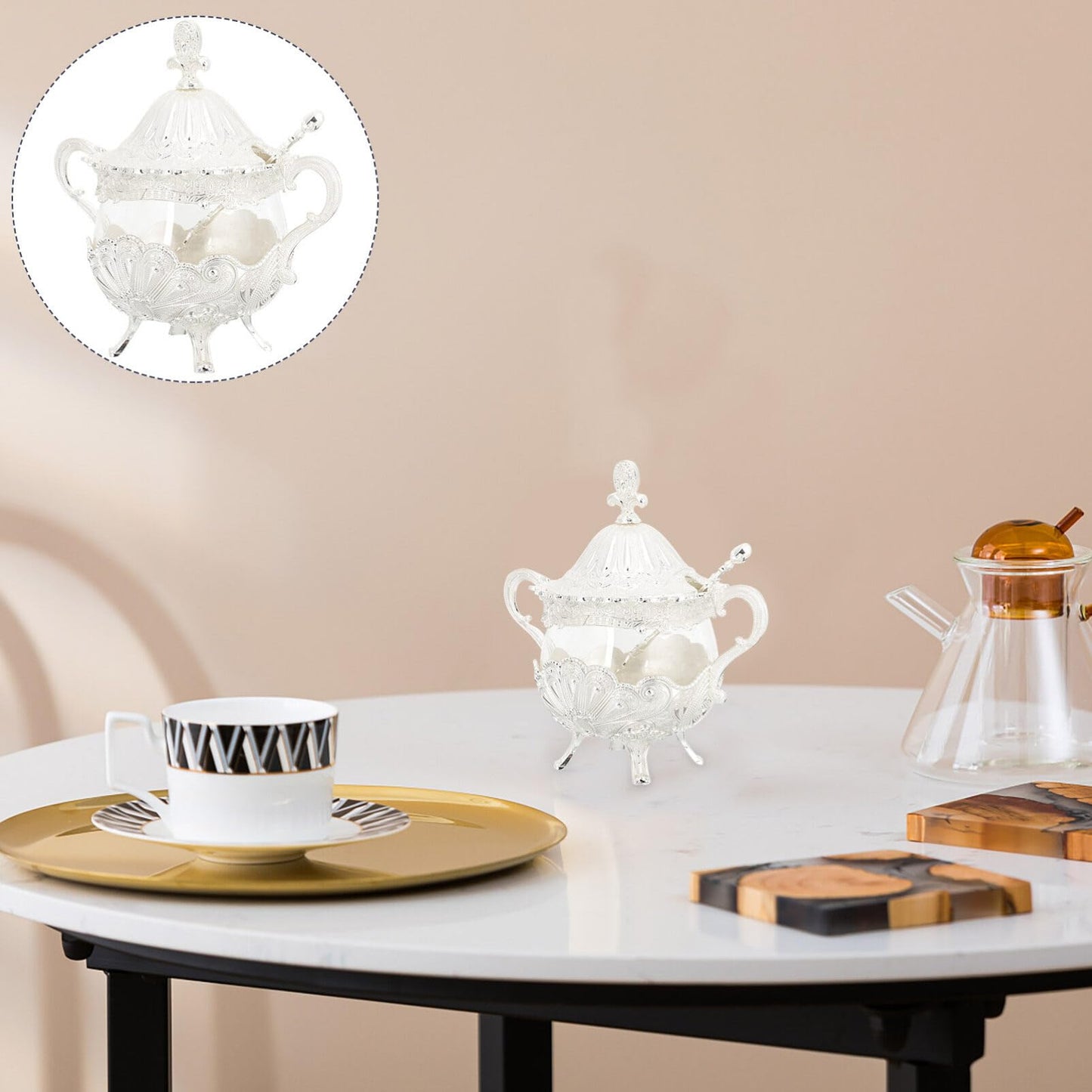 Kichvoe European Style Seasoning Jar with Lid Large Capacity Glass Sugar Bowl Condiment Container for Salt Pepper Kitchen Dining Home Restaurant