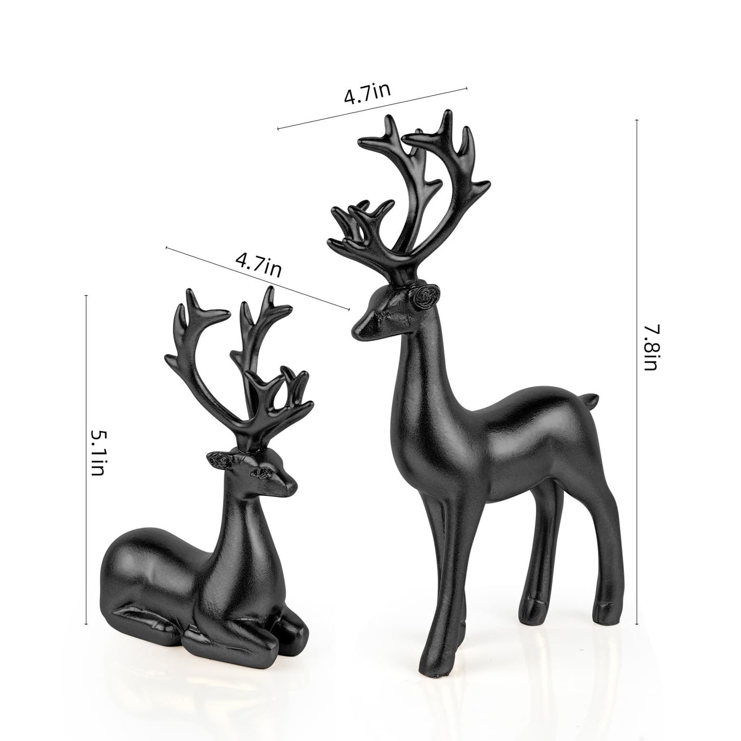 Bonlting 2 Pack Resin Christmas Reindeer Figurines Deer Statues Elk Sculpture Deer Ornaments for Living Figurine Statues TV Cabinet Home Office Wine Cabinet Decoration (Black)
