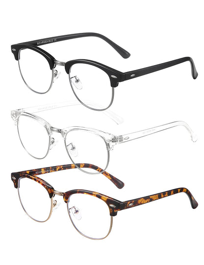 SOAR&EAGLE 3 Pack Blue Light Blocking Glasses,Computer Gaming Glasses,Retro Semi Rimless UV400 Clear Lens Computer Eyewear