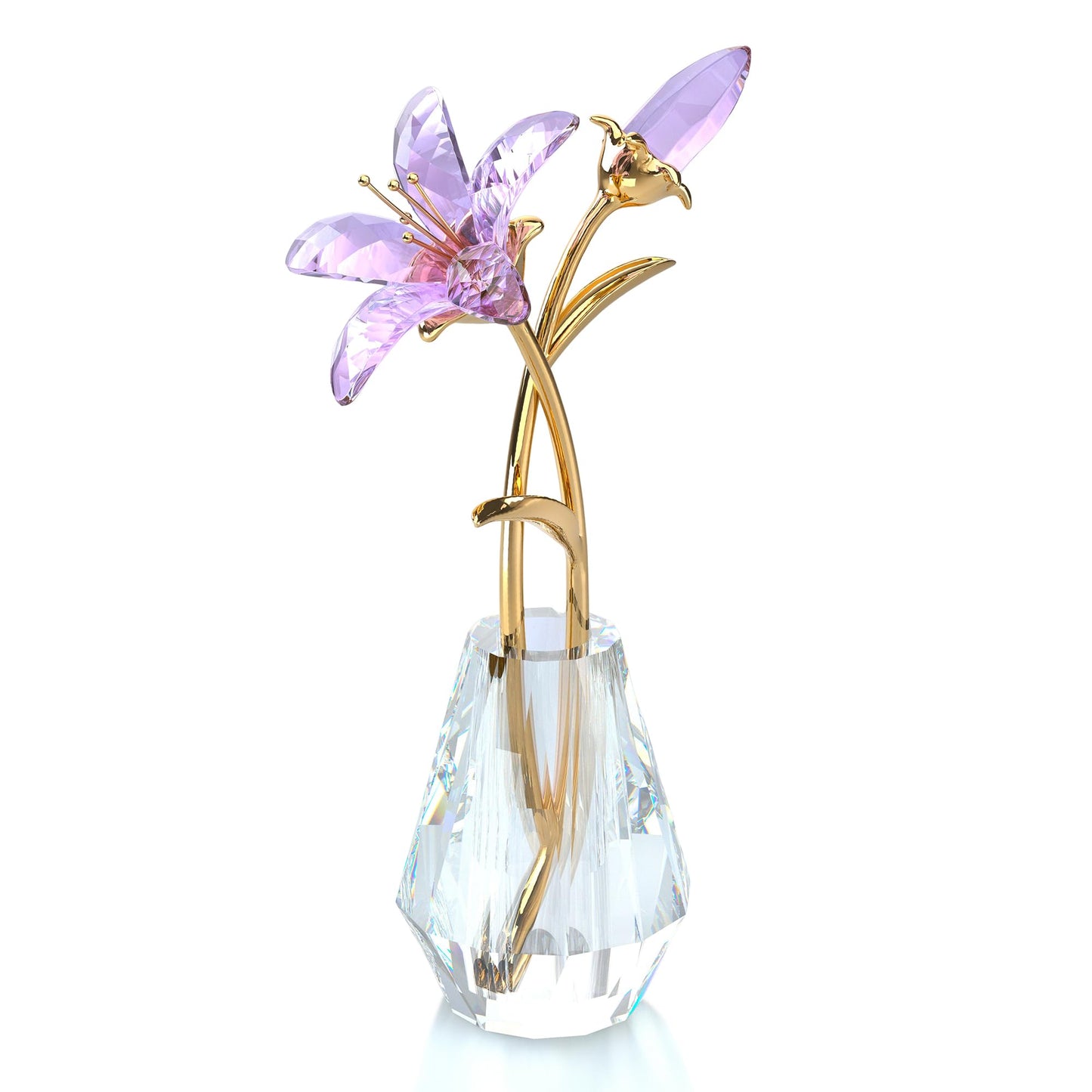 Crystal Tiger Lily Flowers with Crystal Vase, Purple