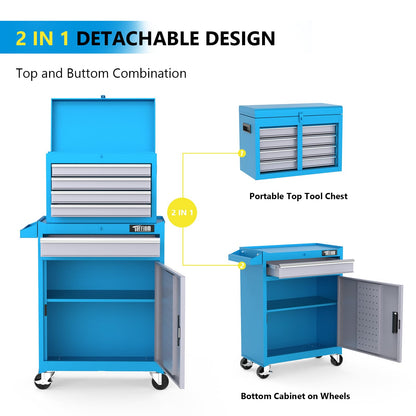 TUFFIOM 5-Drawer Rolling Tool Chest, Tool Storage Cabinet w/Drawers, Lockable Wheels, Detachable Top & Adjustable Shelf, Mechanic Tool Organizer Box for Garage, Workshop, Warehouse & Repair Shop
