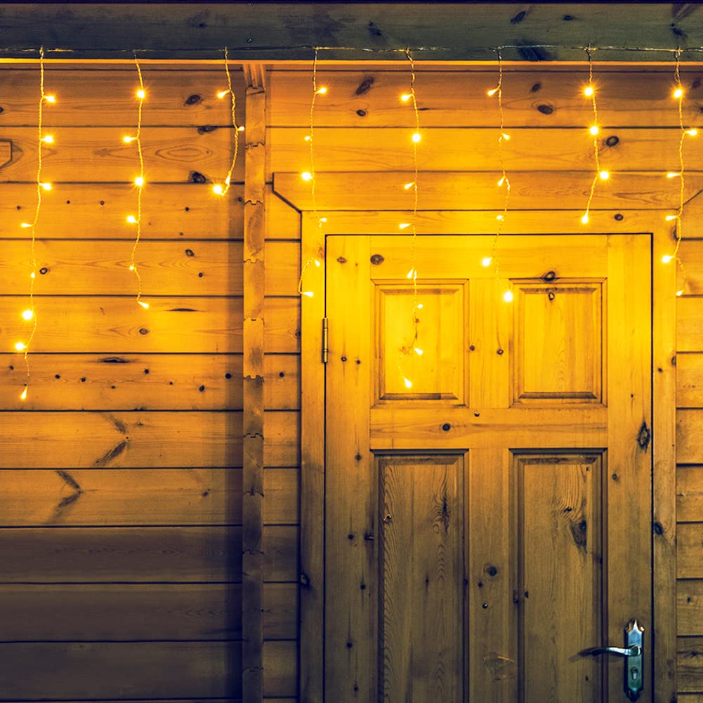 Qunlight 300L LED Icicle Lights, Warm White Window Curtain Lights,8 Modes with 30V Plug in for Wedding, Party, Bedroom, Home, Garden, Outdoor, Indoor Wall,Christmas Decorations,Connectable(Warm White)