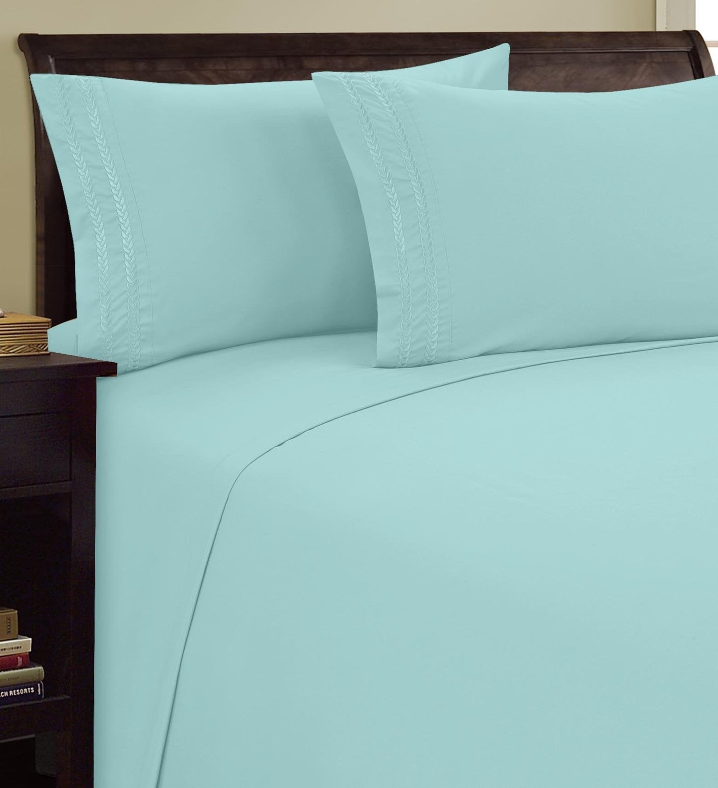 Elegant Comfort 1800 Premier Chain Design Hotel Quality Luxurious Silky Soft Wrinkle & Fade Resistant 4 pc Sheet Set, Deep Pocket Up to 16" Queen Aqua