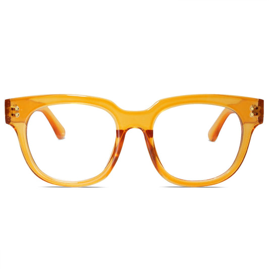 SOJOS Oversized Square Anti Blue Light Blocking Glasses for Women Thick Computer Eyeglasses Double Metal Studs SJ5053 with Crystal Orange Frame/Anti-Blue Light Lens