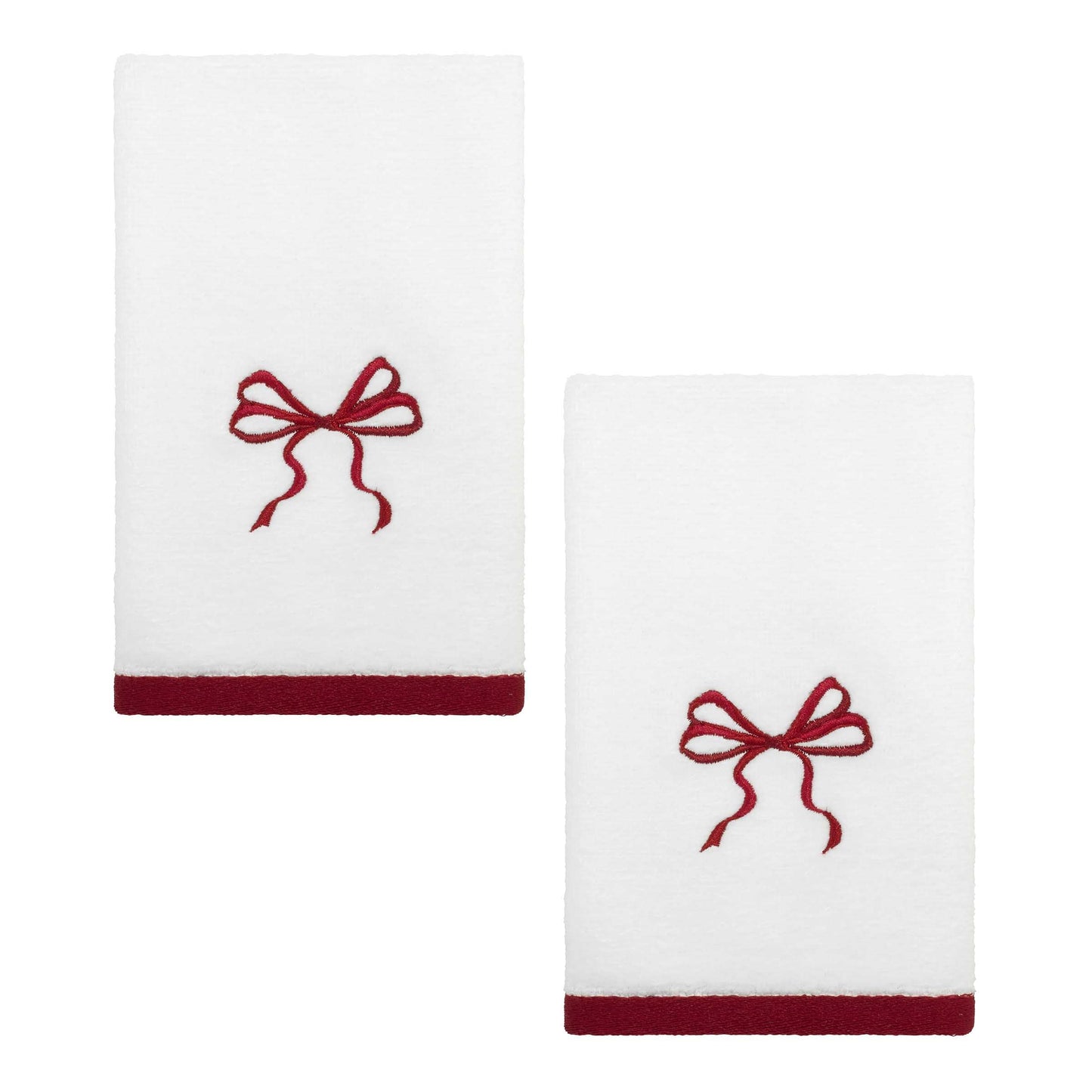 Avanti Linens - Bathroom Bundle, 2-Pack Cotton Velour Fingertip Towels & Resin Lotion Pump, Holiday Bathroom Essentials (Christmas Bows)