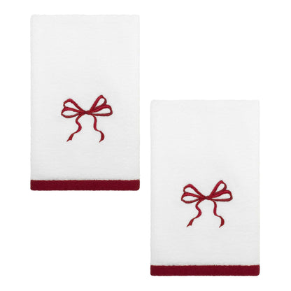 Avanti Linens - Bathroom Bundle, 2-Pack Cotton Velour Fingertip Towels & Resin Lotion Pump, Holiday Bathroom Essentials (Christmas Bows)