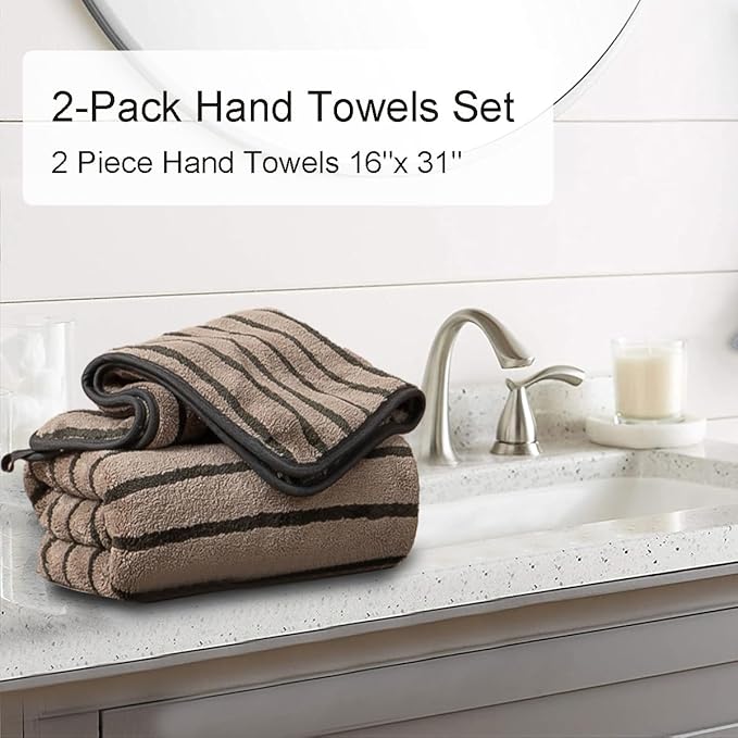 Oliven 2 Piece Brown Cabana Stripe Hand Towels