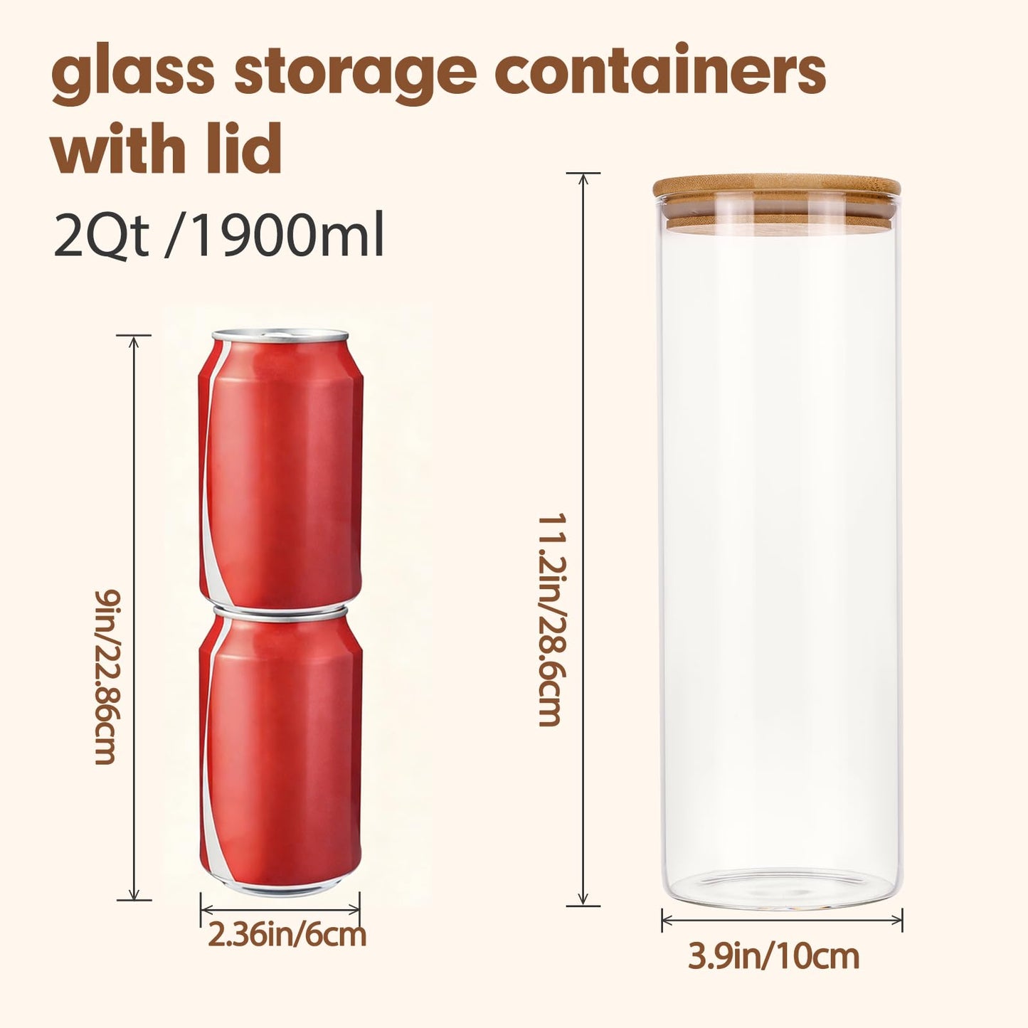 Moretoes 3 Pack 2qt Glass Storage Containers with Bamboo Press Lids, Large Airtight Food Storage Jars for Pantry, Flour, Sugar, Dry Goods