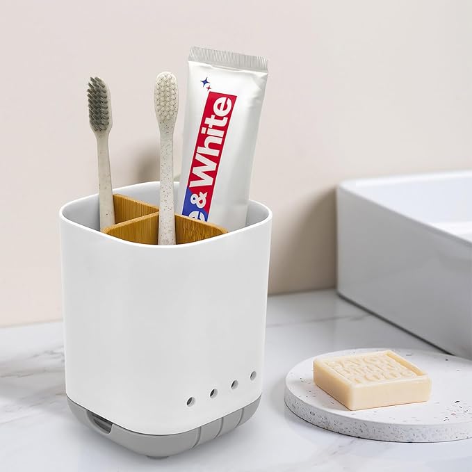Toothbrush Holder with Bamboo Divider, Detachable