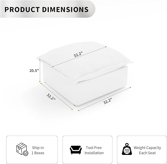 Waterproof Ottoman, Down Filled Comfort Footrest, Modular Sectional Cloud Sofa