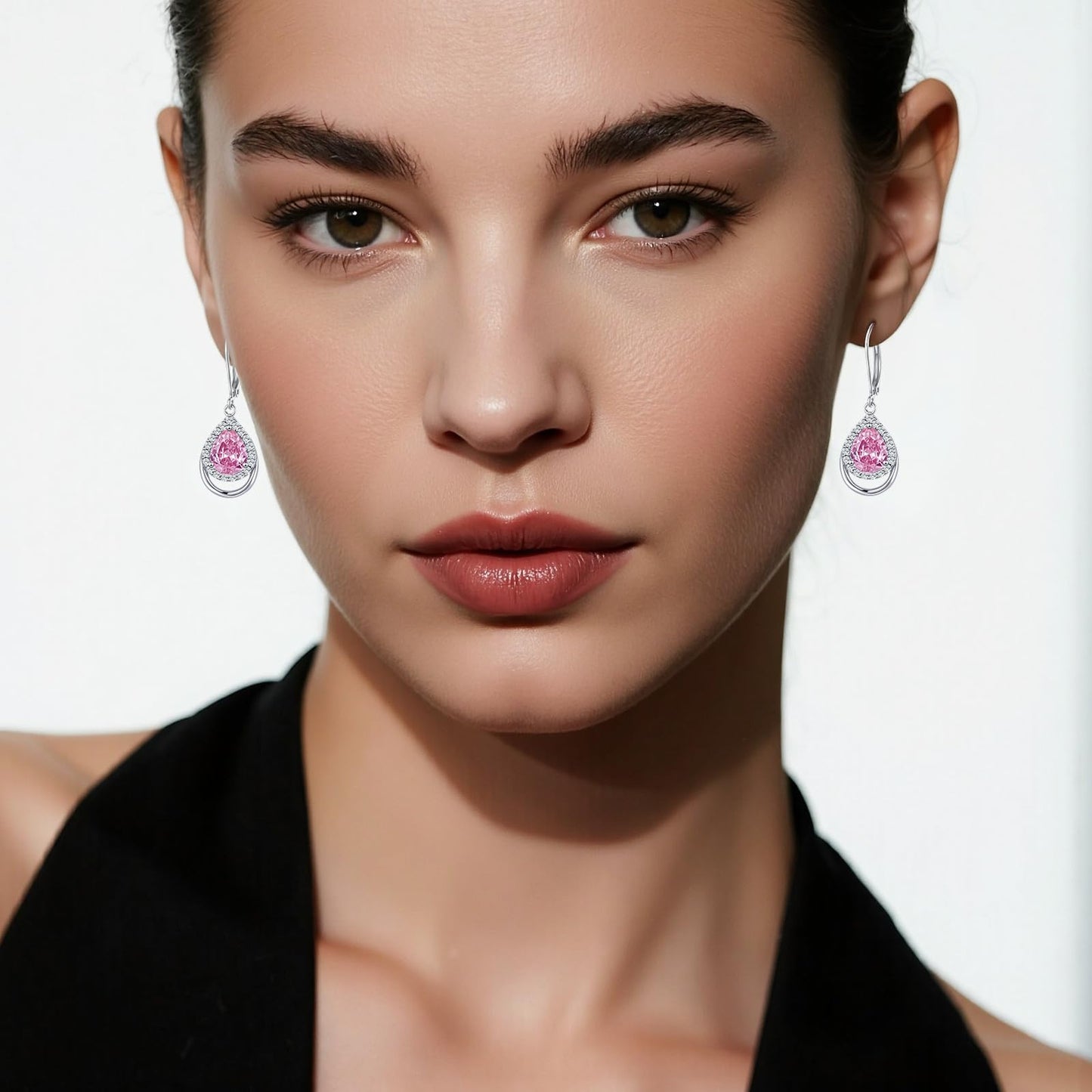 Pink Earrings for Women Sterling Silver Hot Pink Birthstone Teardrop Dangle Drop Jewellry Wedding Engagement Christmas Gifts for Women Her Wife fiancée
