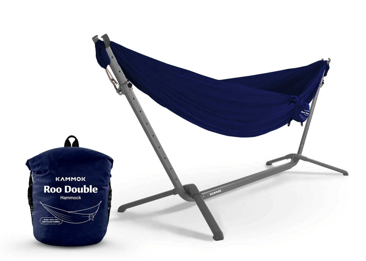 KAMMOK: Swiftlet Portable Stand & Roo Double Midnight Blue Hammock Set