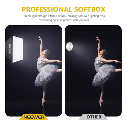 NEEWER 700W Equivalent Softbox Lighting Kit, 2Pack UL Certified 5700K LED Lighting Bulbs, 24x24 inches Softboxes with E26 Socket, Photography Continuous Lighting Kit Photo Studio Equipment