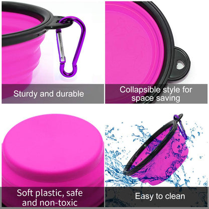 Dog Bowl Pet Collapsible Bowls, 2 Pack for Cats Dogs, Portable Pet Feeding Watering Dish for Walking Parking Traveling with 2 Carabiners (Small, Blue+Green)