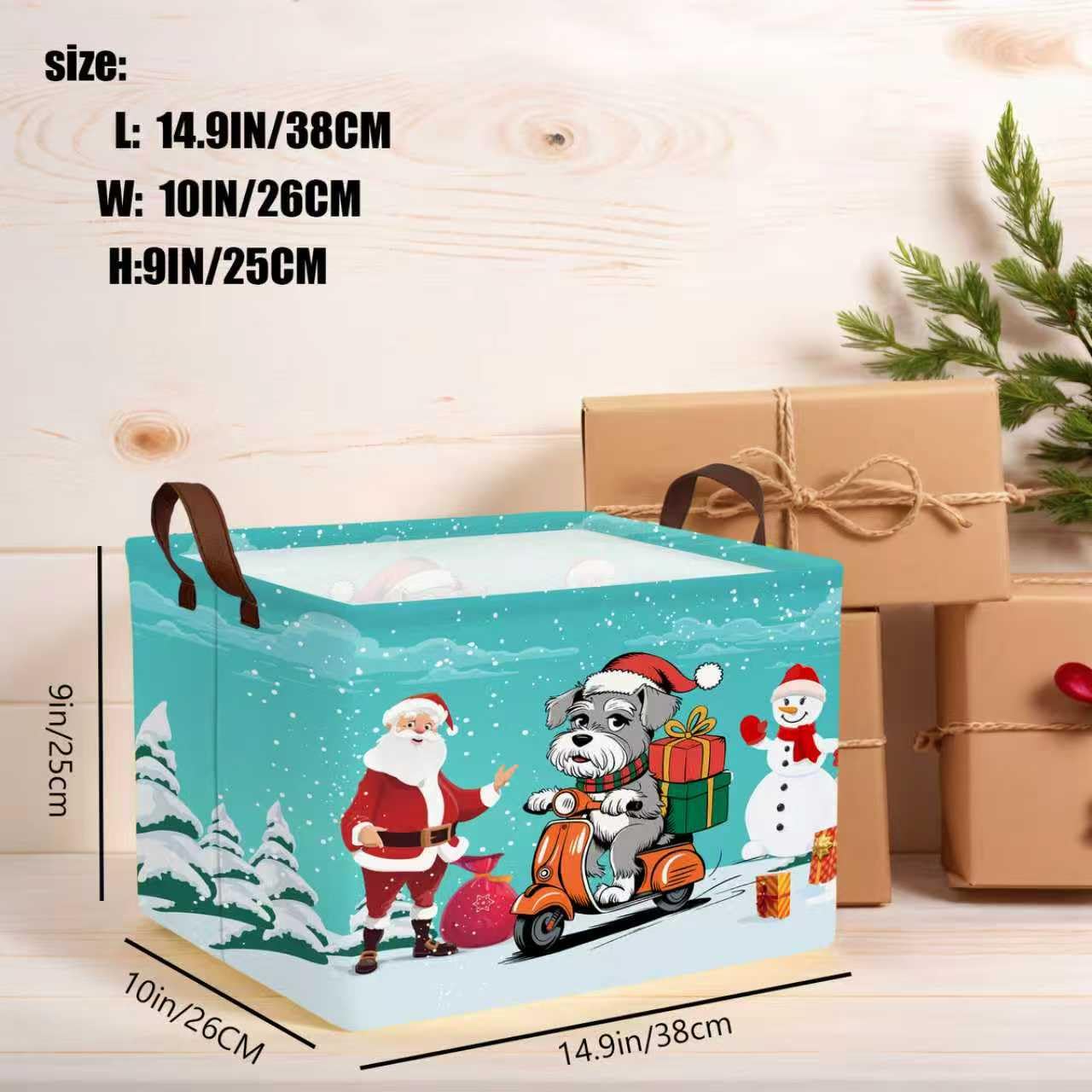 NIETEIN Large Kids Christmas Holiday Gift Empty Baskets Collapsible Families Holiday Storage Bin with Handle (Santa Claus Dog Snowflake)