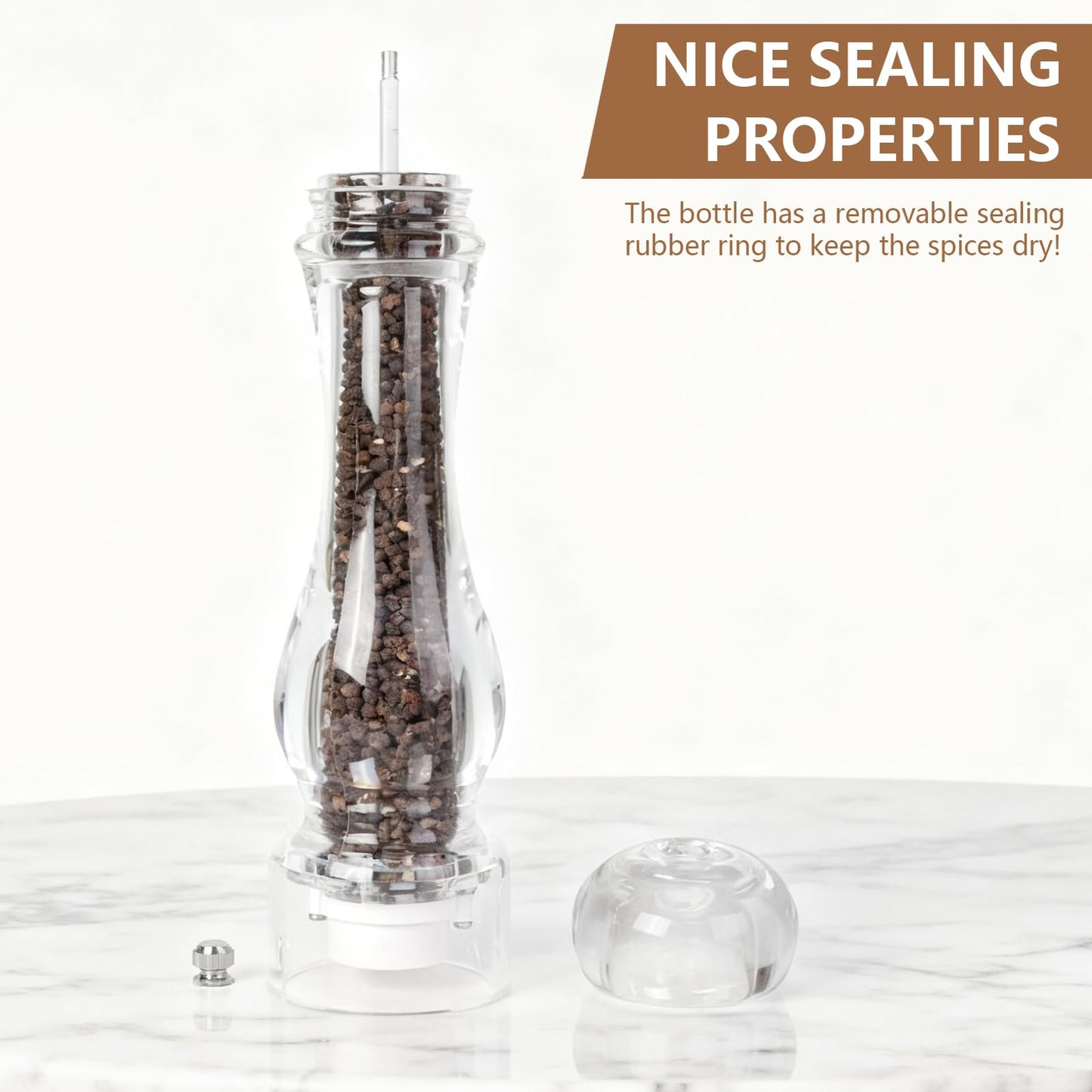 LHS Salt and Pepper Grinder Set, Manual Pepper Mills, 2Pcs Salt Grinder Peppercorn Grinders with Adjustable Coarseness-Clear