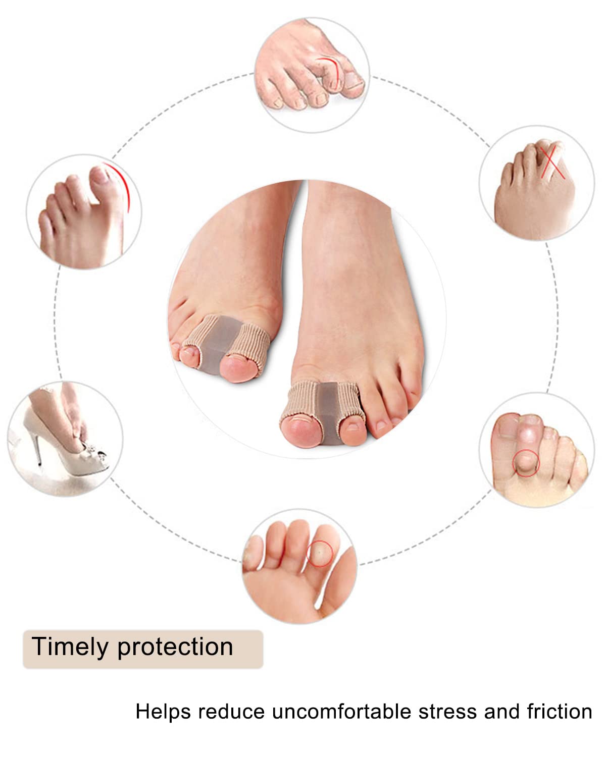Golbylicc Bunion Toe Separators for Overlapping Toes Women Men, Gel Toe Spacers Bunion Corrector with 2 Loops for feet, Hammer Toe Straightener (2PC)