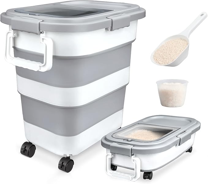 Rice Storage Container, Collapsible Airtight 10-40 Lb Rice Storage Container