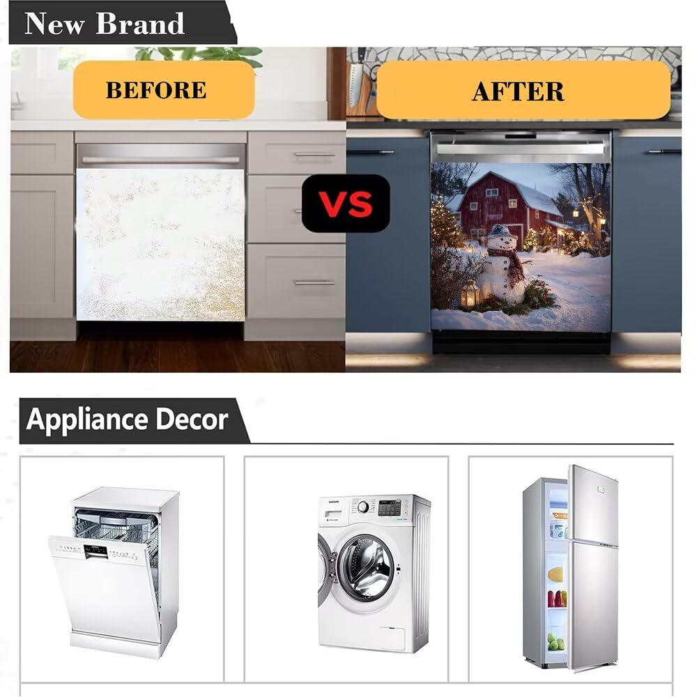 Farm Red Barn Dishwasher Magnet Cover, Winter Snowman Magnetic Dishwasher Cover, Farmhouse Front Dishwasher Decal, Christmas Kitchen Decoration, 23"x 26" Magnetic