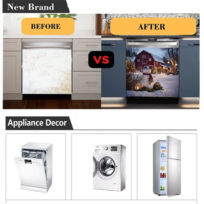 Farm Red Barn Dishwasher Magnet Cover, Winter Snowman Magnetic Dishwasher Cover, Farmhouse Front Dishwasher Decal, Christmas Kitchen Decoration, 23"x 26" Magnetic