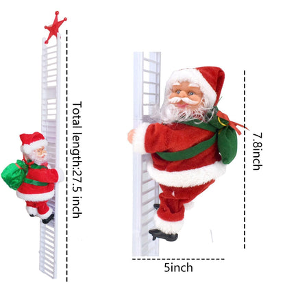 Electric Santa Climbing Up and Down Tree with Music, Bag of Presents - Holiday Decor for Home, Door, Wall - Xmas Ornament