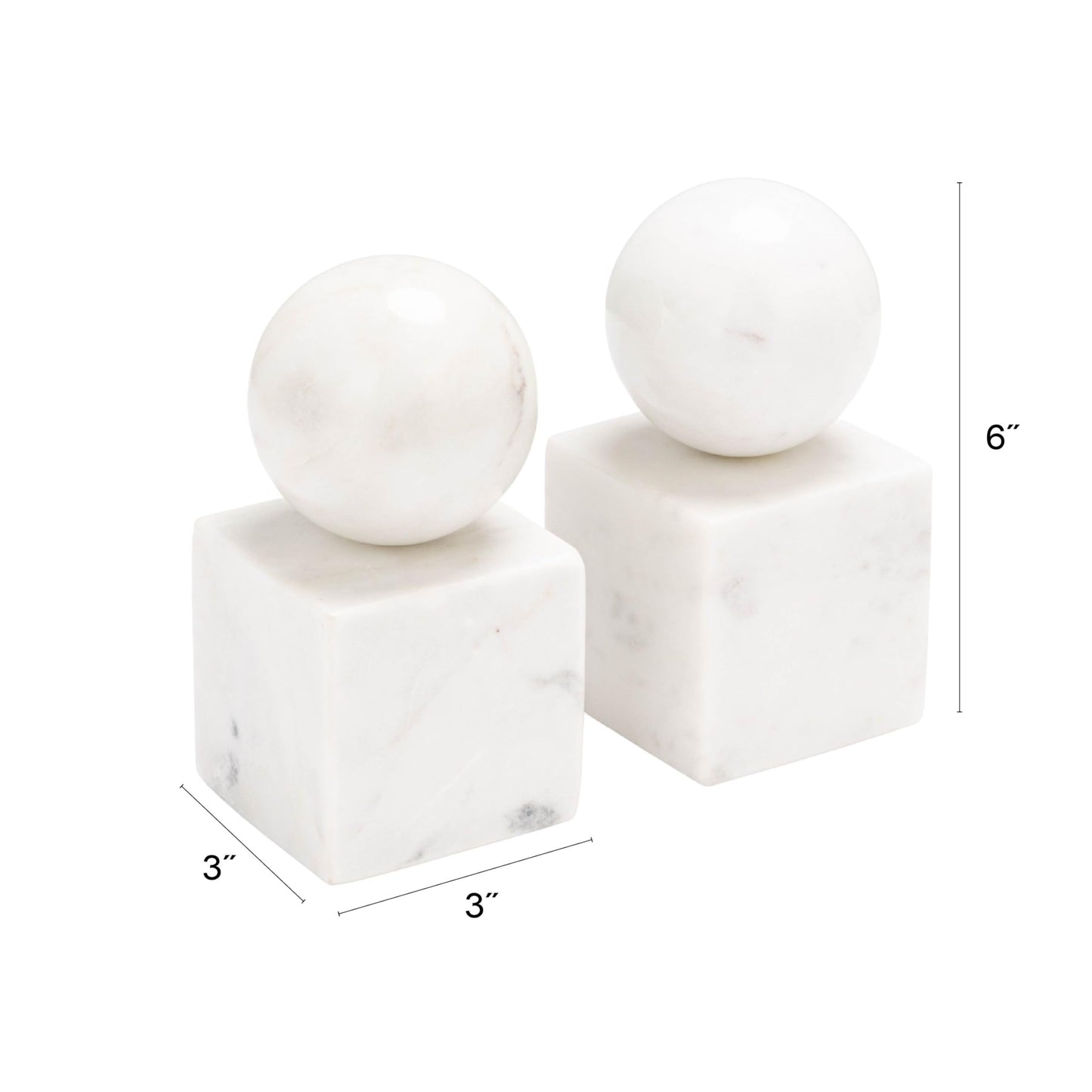 Creative Co-Op 2-Piece Marble Geometric Bookends, White