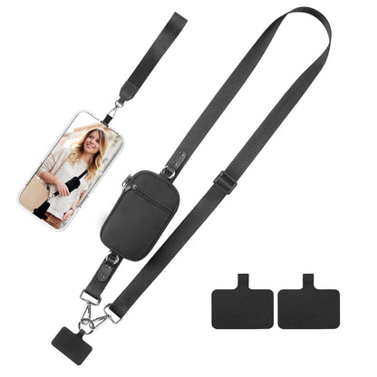 Phone Lanyard Crossbody Wrist Strap, Clip and Go Strap for Phone with Wallet Crossbody, Adjustable Phone Strap Crossbody Compatible with All Phones (Black)