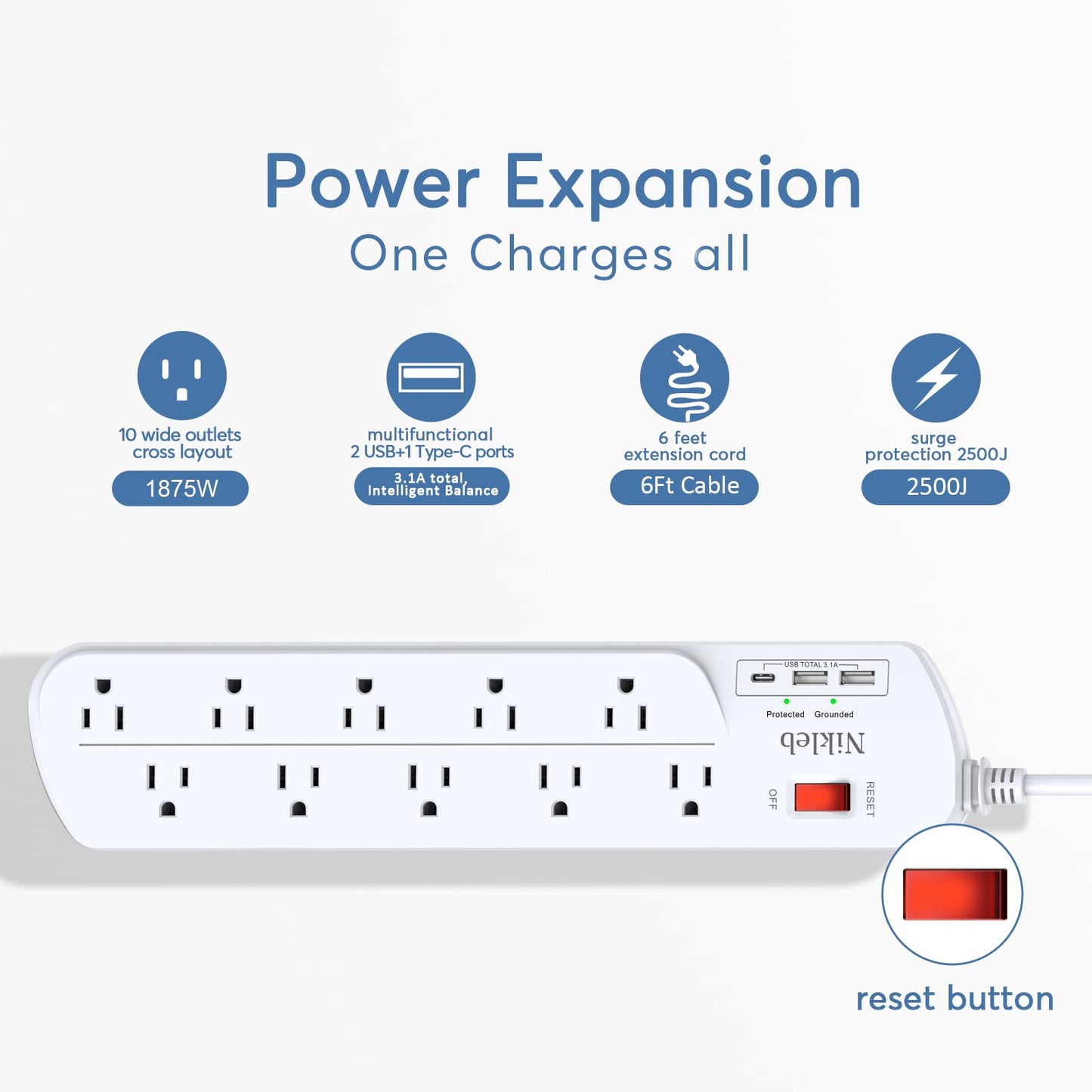 Power Strip 23 in 1, 20 Outlets Surge Protector Wall Mount with 2 USB+1 USB C Ports, Multi Plug Extension Cord 6ft Heavy Duty, Accessories for Gaming, Studio, Home, Office, Desk Organizers