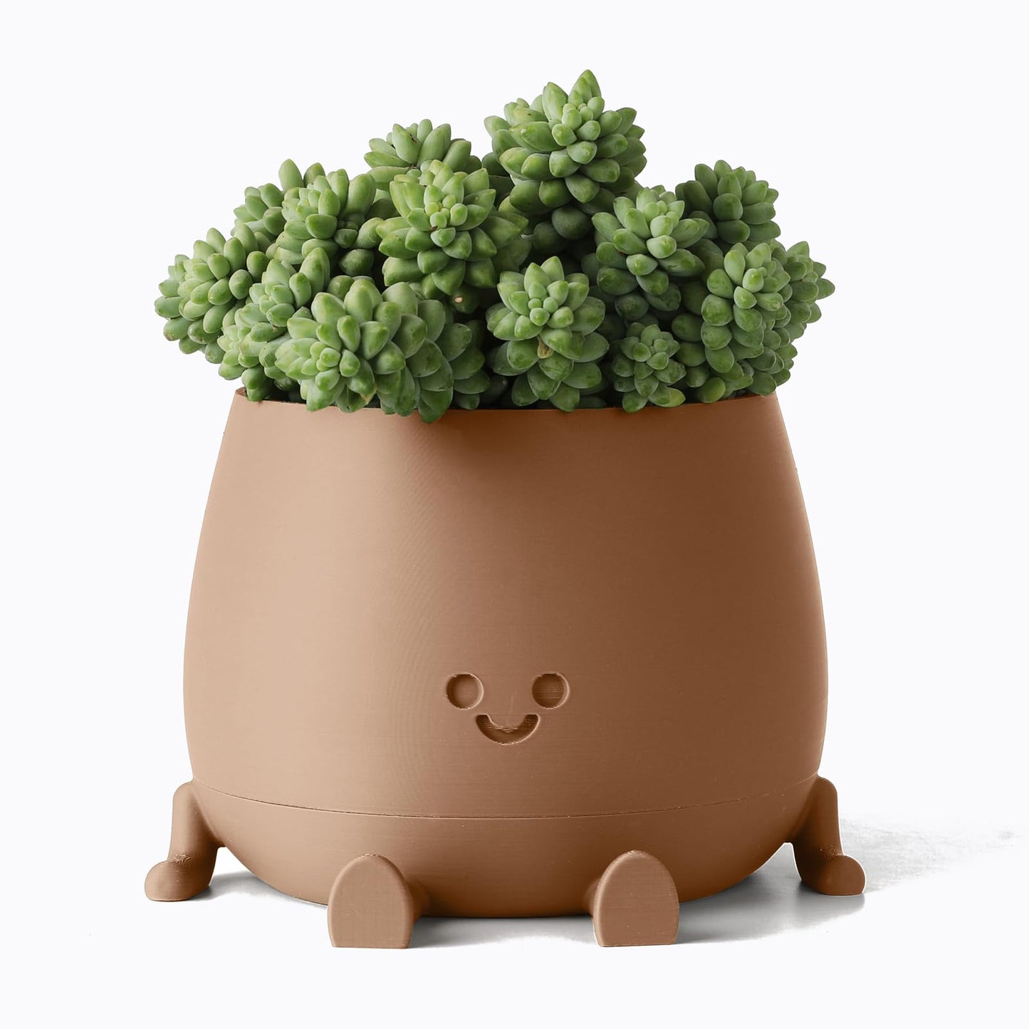 TOPOLA Happy Face Planter, 5.2 Inches Plastic Plant Pot, Self Watering Plant Pot with Drainage Holes for Indoor Outdoor, Succulent Pot, Funny Flower Pot, Khaki
