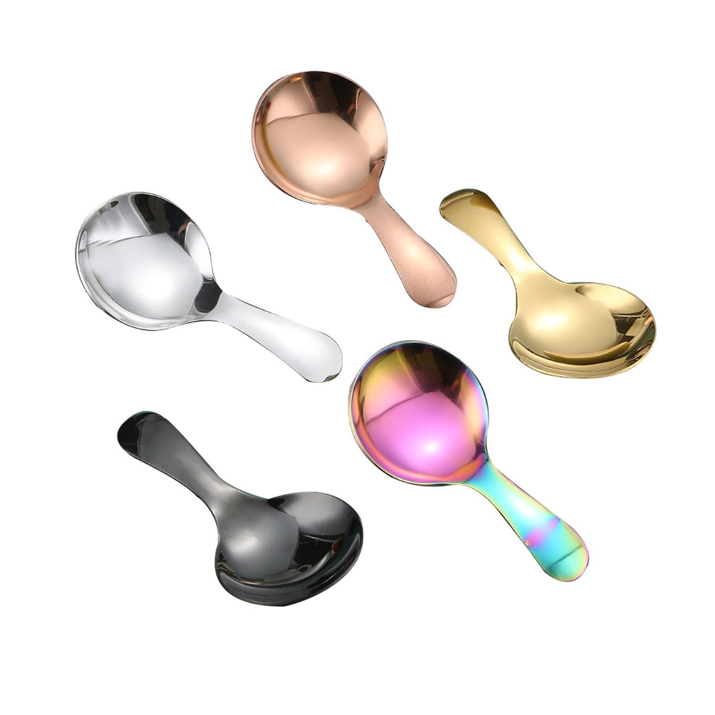 5 Pcs Stainless Steel Short Handle Thickened Small Round Spoons For Honey Candy Coffee Tea Salt Jam and Mustard - Ice Cream Dessert Spoon (A Multicolour)