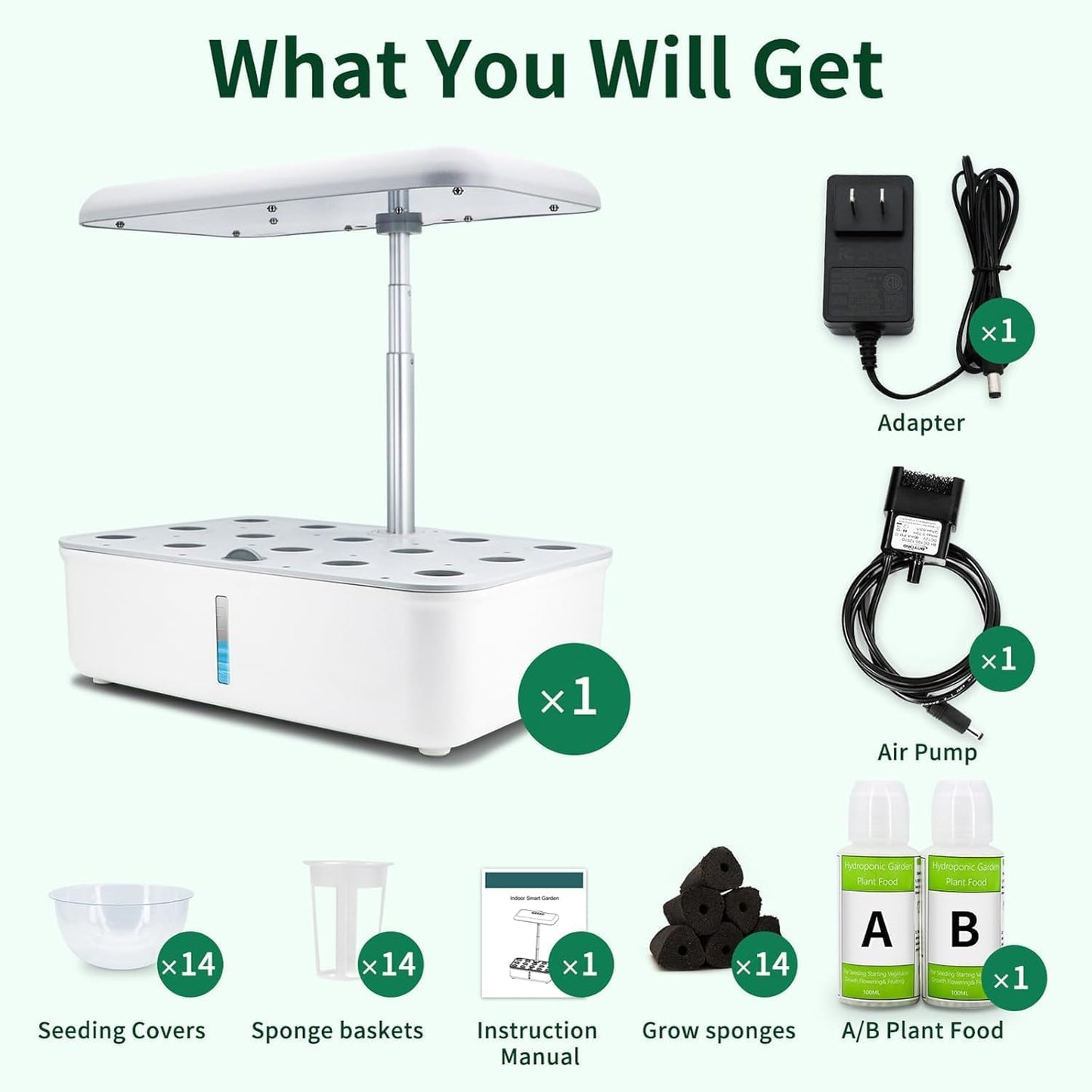 Hydroponics Growing System Kit with LED Grow Light, Indoor Gardening System with 14 Pods, WiFi Indoor Herb Garden, Herb Garden Kit Indoor, Adjustable Height Up to 16.5", Auto Pump, 5L Water Tank