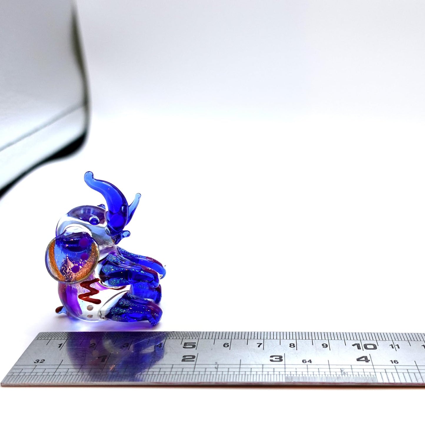 Sansukjai Elephant Sit Miniature Tiny Figurines Hand Painted Blown Glass Art Home Décor Animal Collection Gift (Multi-Purple)