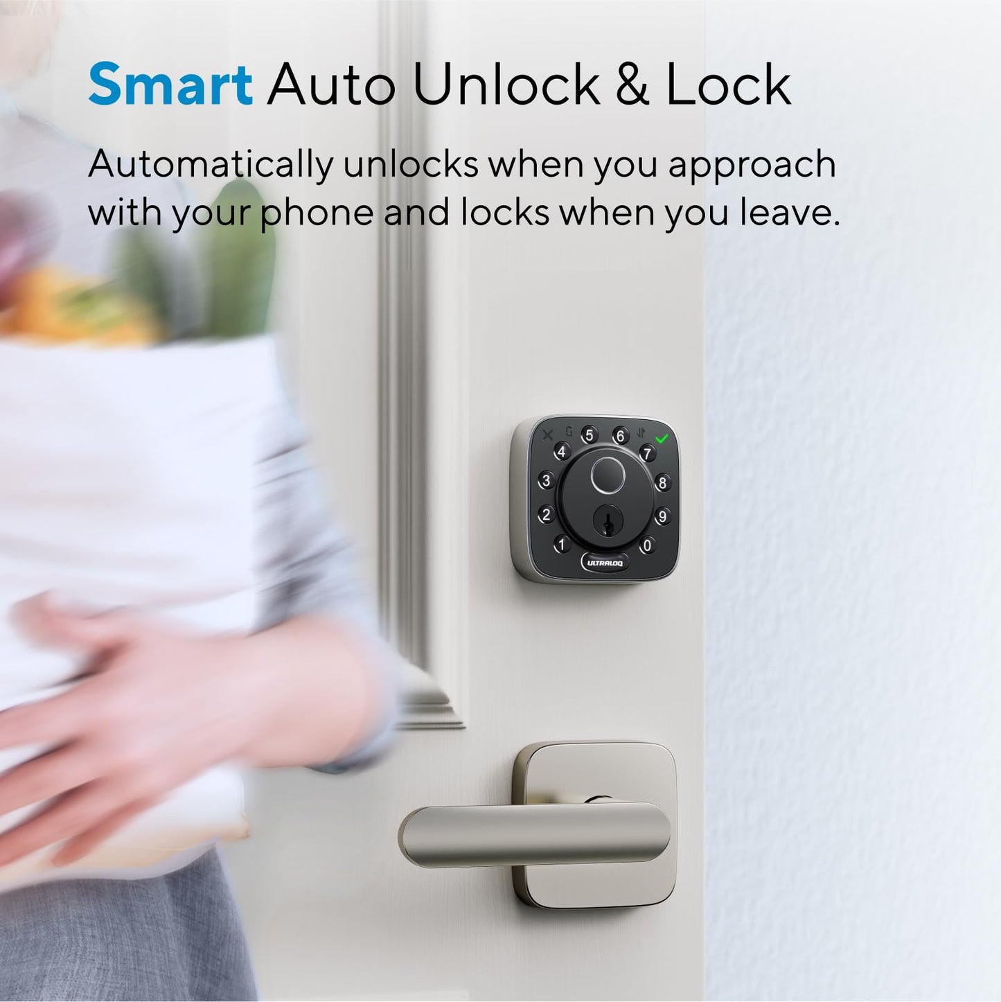 ULTRALOQ Bolt Fingerprint Smart Lock with Handle Lever Set, Built-in WiFi Front Door Lock Set, Biometric Deadbolt with Door Sensor, Remote Control, Auto Unlock, 10 Months Battery, IP65, BHMA Grade 1