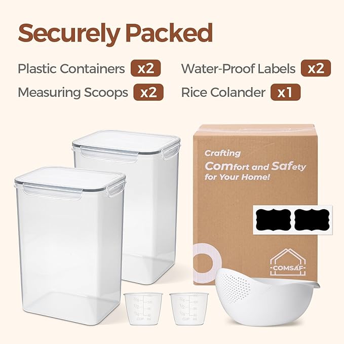 ComSaf Rice Container Set of 2, Large Airtight Food Storage Containers