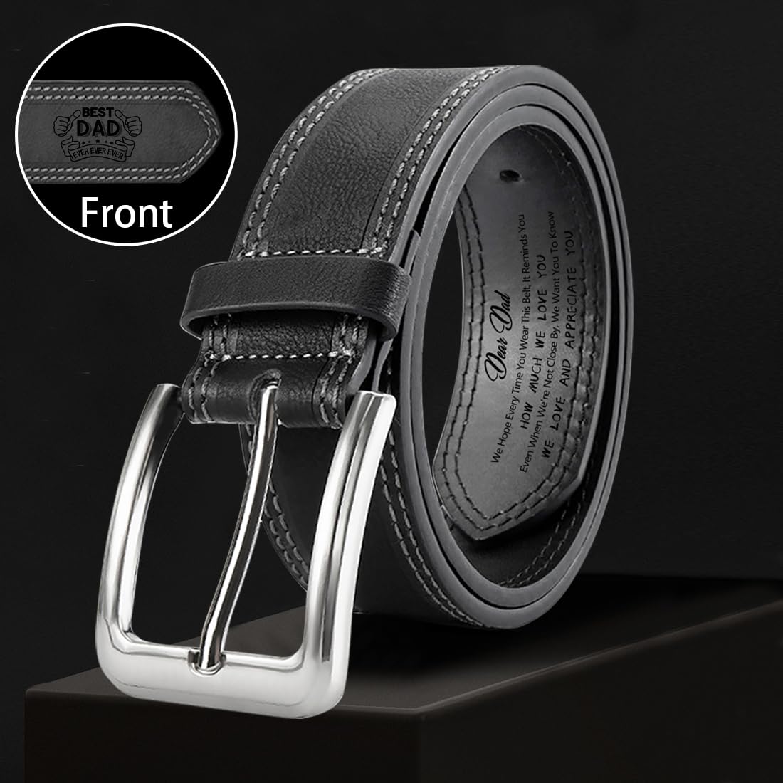 TATLETATLE Personalized Engraved Leather Belt for Dad Custom BEST DAD Leather Belt with Name for Dad Daddy Husband Grandpa on Fathers Day (Belt-C01)