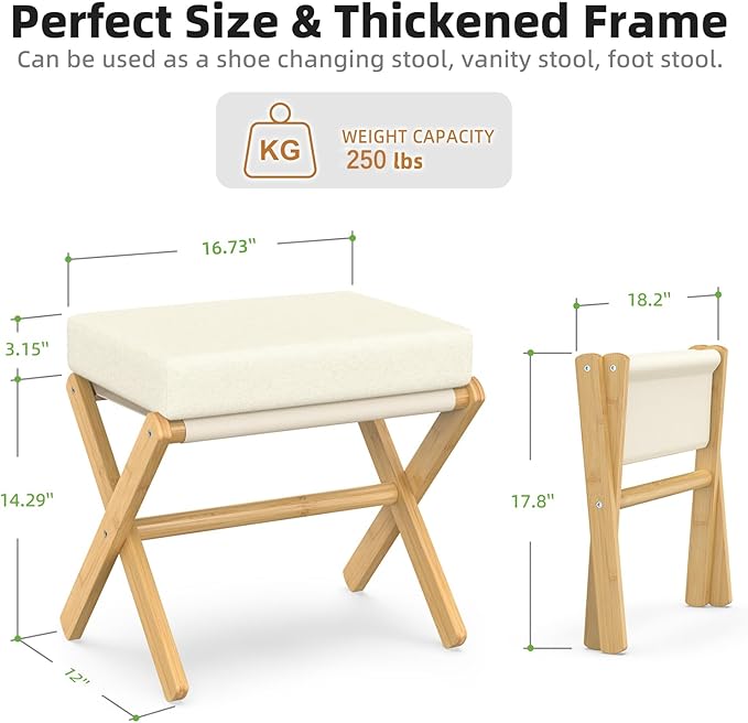 BAMBOOHOMIE Foldable Foot Stool Ottoman, Modern Foot Rest