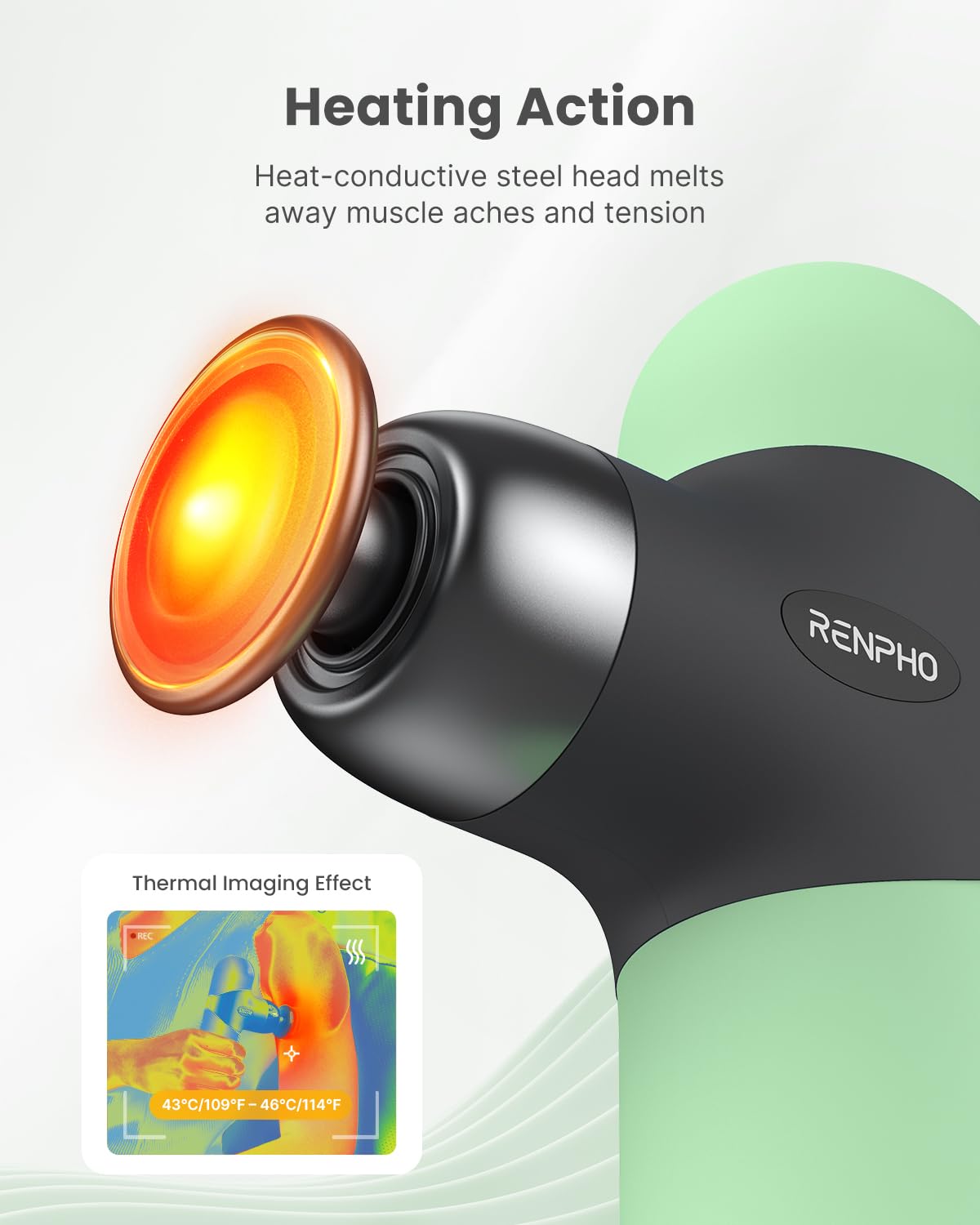 RENPHO Mini Thermal Massage Gun with Heat, Portable Deep Tissue Percussion Massager, Color Silicone Sleeves Travel Size with Carry Case, Grey