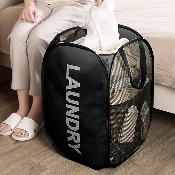 Larpur Pop Up Laundry Baskets, 2 Pack Mesh Laundry Hampers Collapsible Clothes