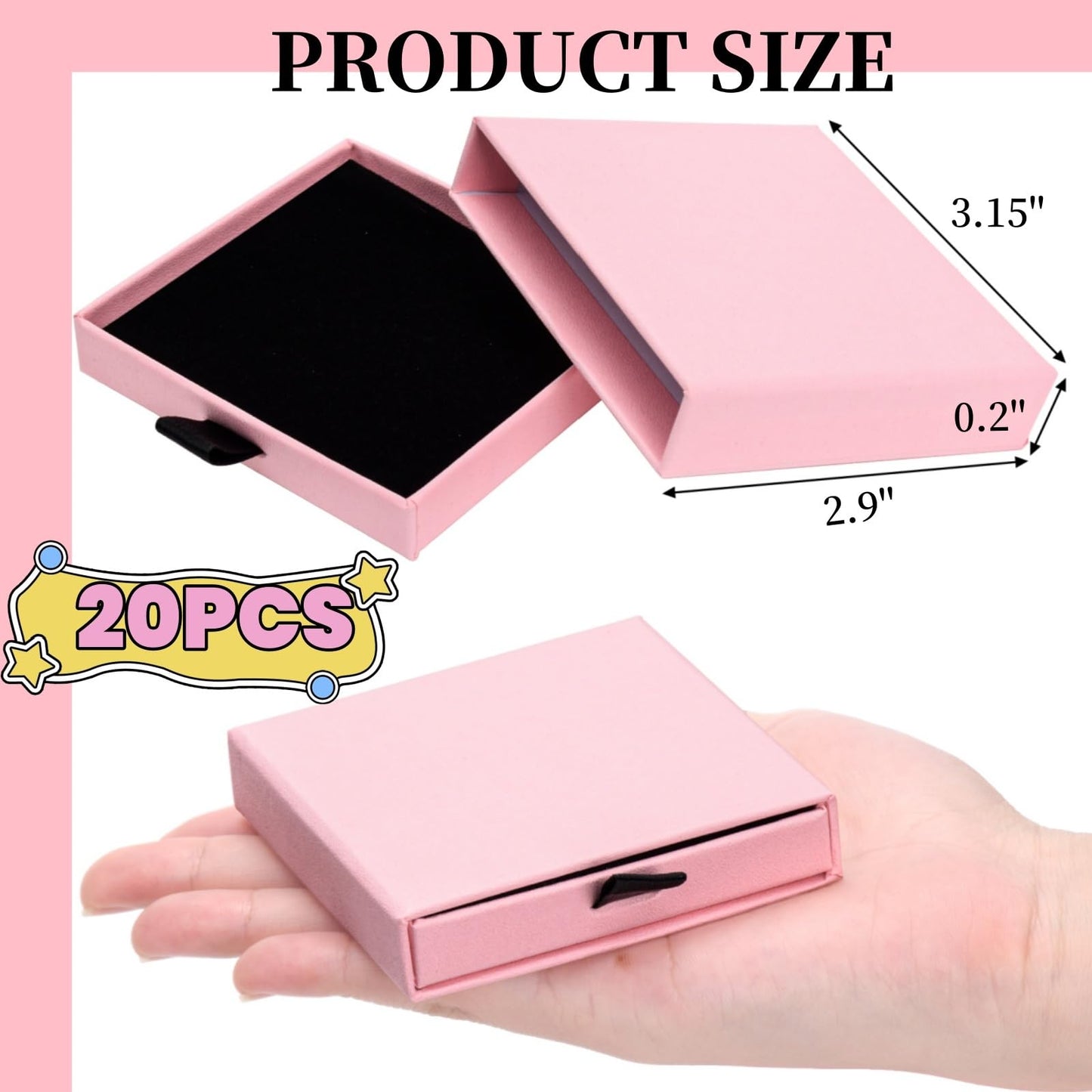 WRINGKIT 20 Pack Pink Jewelry Gift Boxes, Cardboard Jewelry Packaging Boxes with Lid and Black Sponge Lining, Small Empty Bracelet Gift Box Bulk for Earrings, Necklaces, Christmas, Valentine's Day