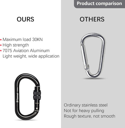 CAMNAL Screwgate Locking Climbing Carabiner Clips, Heavy Duty Carabiners UIAA Certified 25KN, Rock Climbing Carabiner Screw Lock for Rock Climbing, Mountaineer, Hammock, Rappelling, Outdoor Equipment