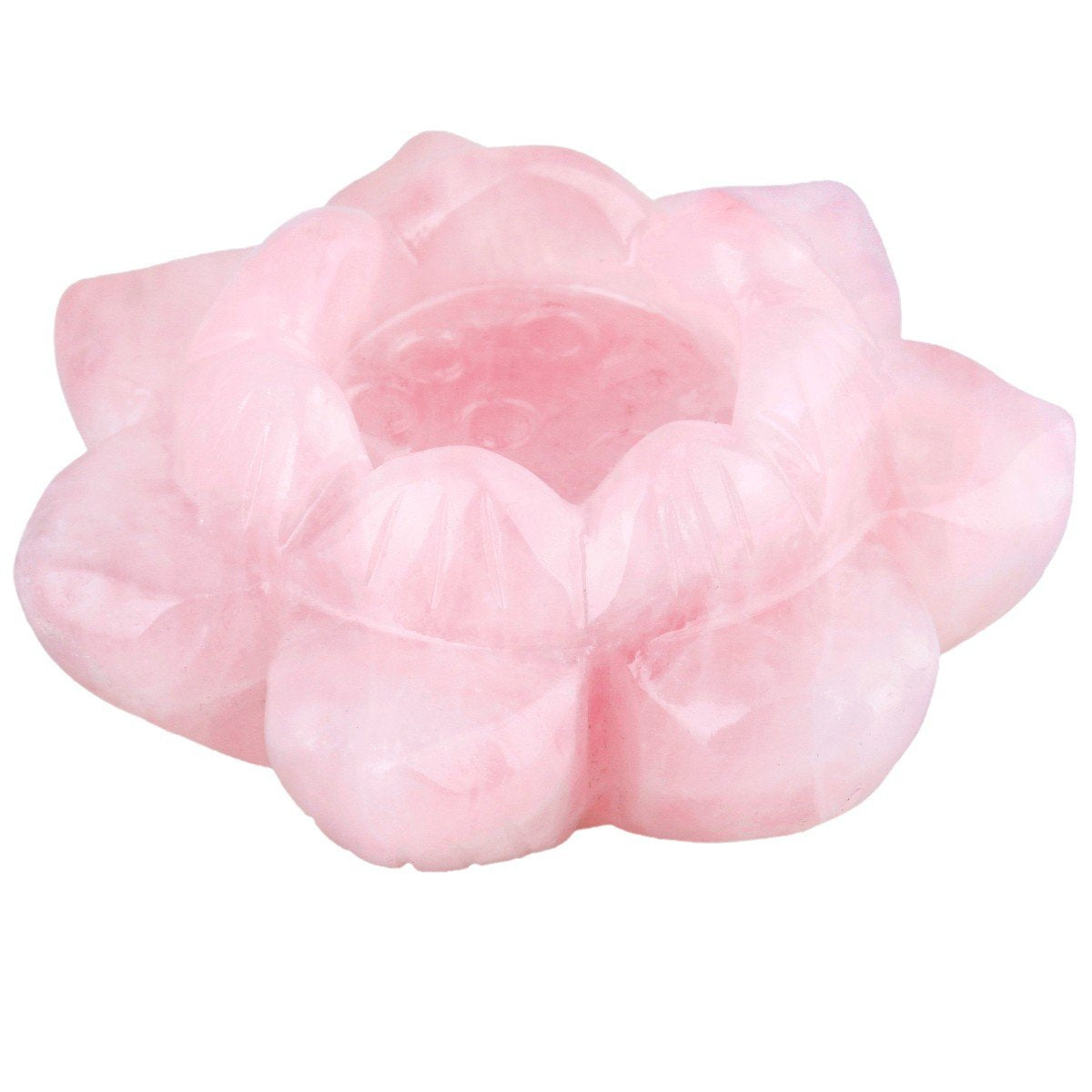 SUNYIK Handcarved Stone Lotus Flower Figurine Sculpture, Natural Healing Crystal Ball Stand Decoration, Rose Quartz, 2"