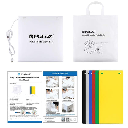 PULUZ Lightbox Photography,30cm/11.8inch Ring Light Photo Studio Light Box Shooting Light Tent Kit with White Lighting/Warm white128 pcs LED Ring Lights+6 Backdrops for Product Photography Light Box